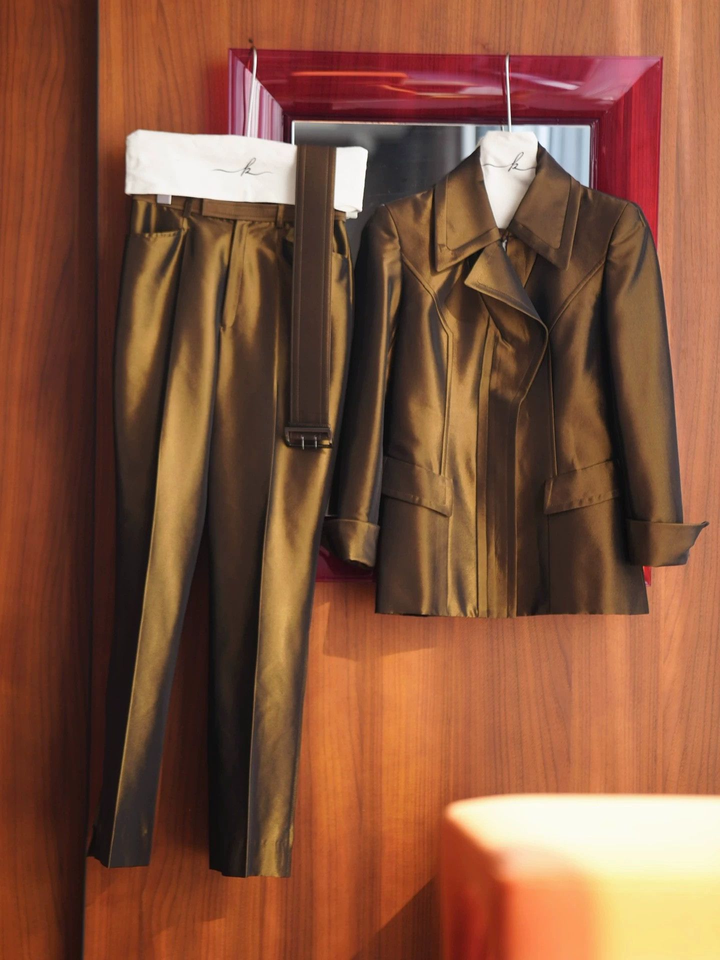 Other Vintage Brown Shiny 3PC Suit Pants+Belt 38 (XS-S) Size XS / US 0-2 / IT 36-38 - 2 Thumbnail