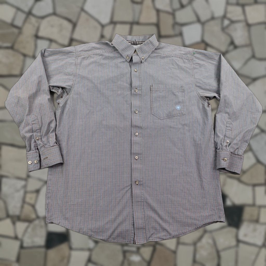 Ariat Ariat Pro Series Shirt Mens Large Brown Blue Plaid Button Down Western Rodeo Size US L / EU 52-54 / 3 - 1 Thumbnail