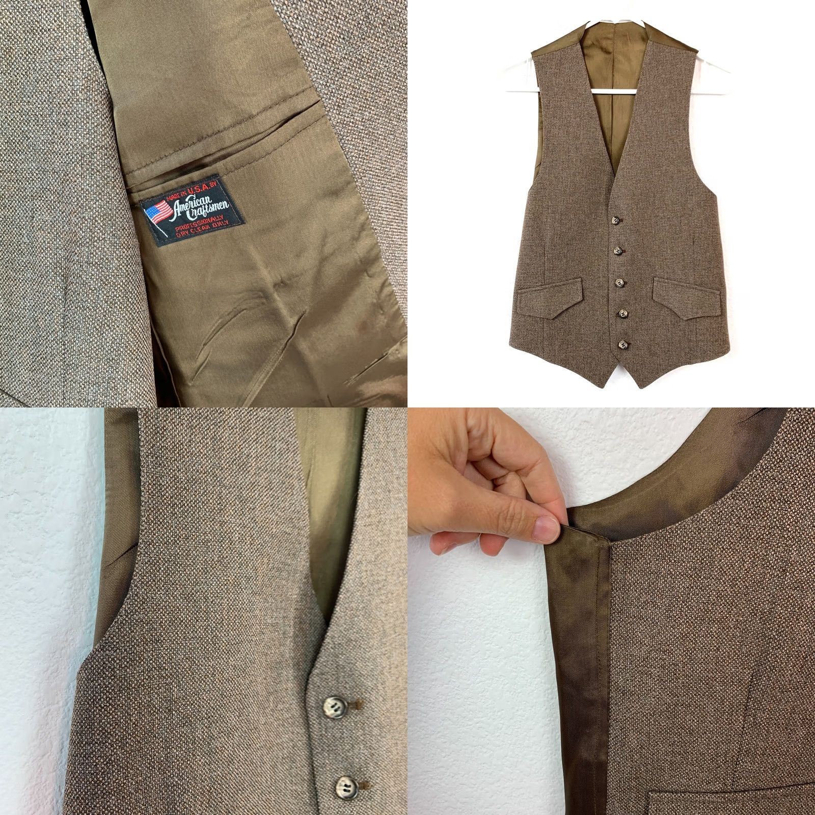 Vintage Vintage American Craftsman Brown 3 Piece Suit Jacket Vest Pants Hanger Rockabilly Mens 1980s Size 40R - 8 Thumbnail