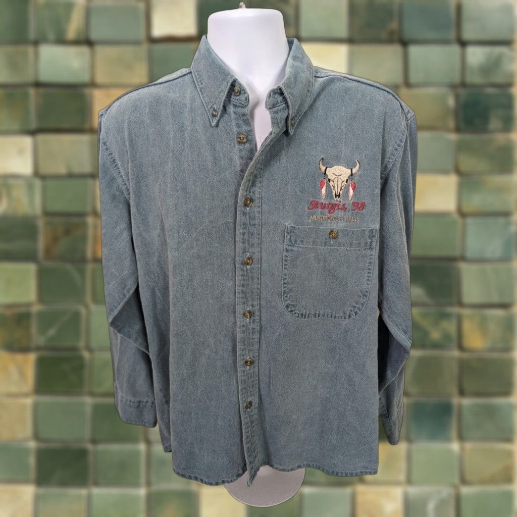 Denime VINTAGE Stugis Rally Denim Long Sleeve Shirt Motorcycle Men’s Medium L6M Size US M / EU 48-50 / 2 - 1 Thumbnail