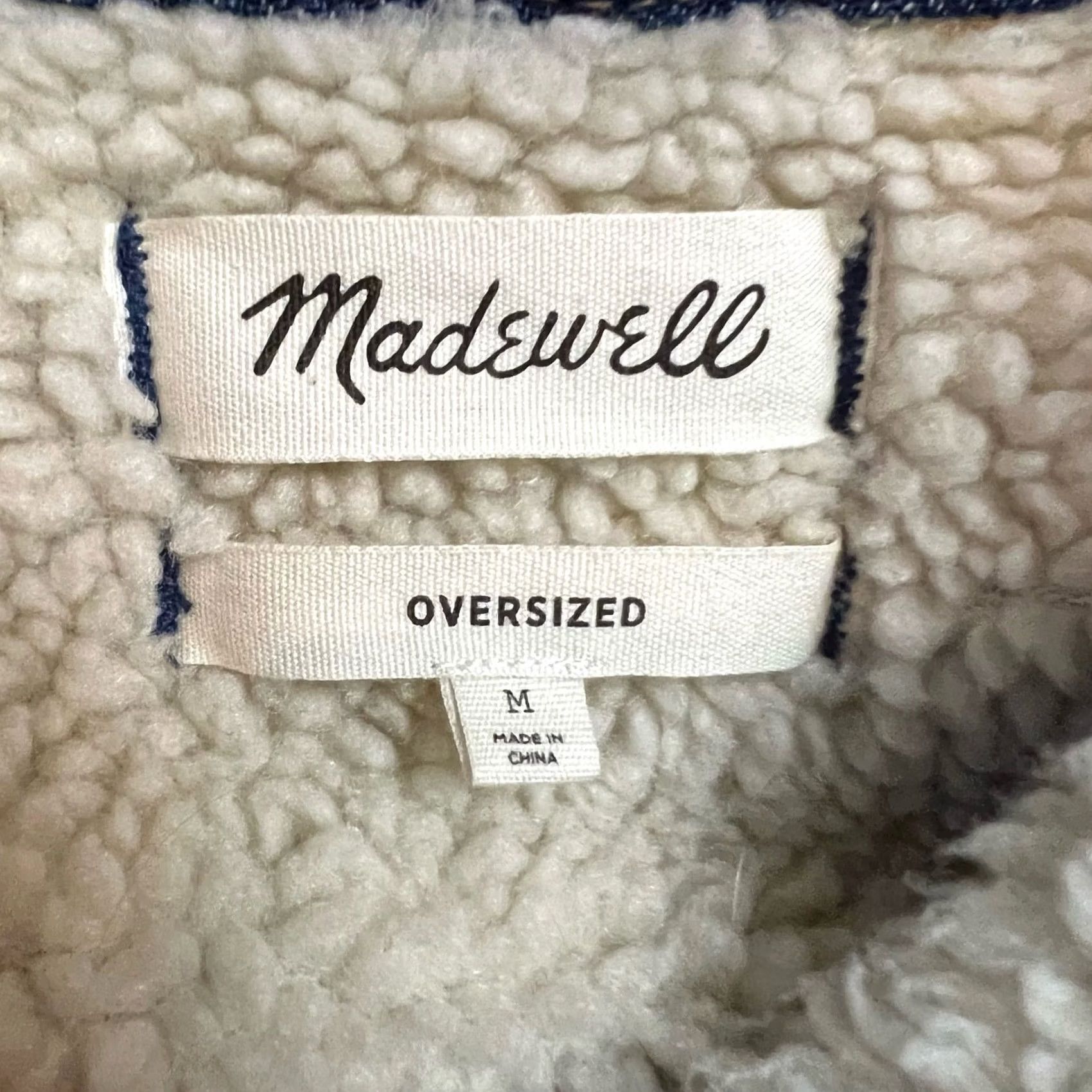 Madewell Madewell Jean Jacket Womens Medium Sherpa Lined Denim Snap Oversized Trucker Jacket Women M Blue Bomber Style Size 32" / US 10 / IT 46 - 5 Thumbnail