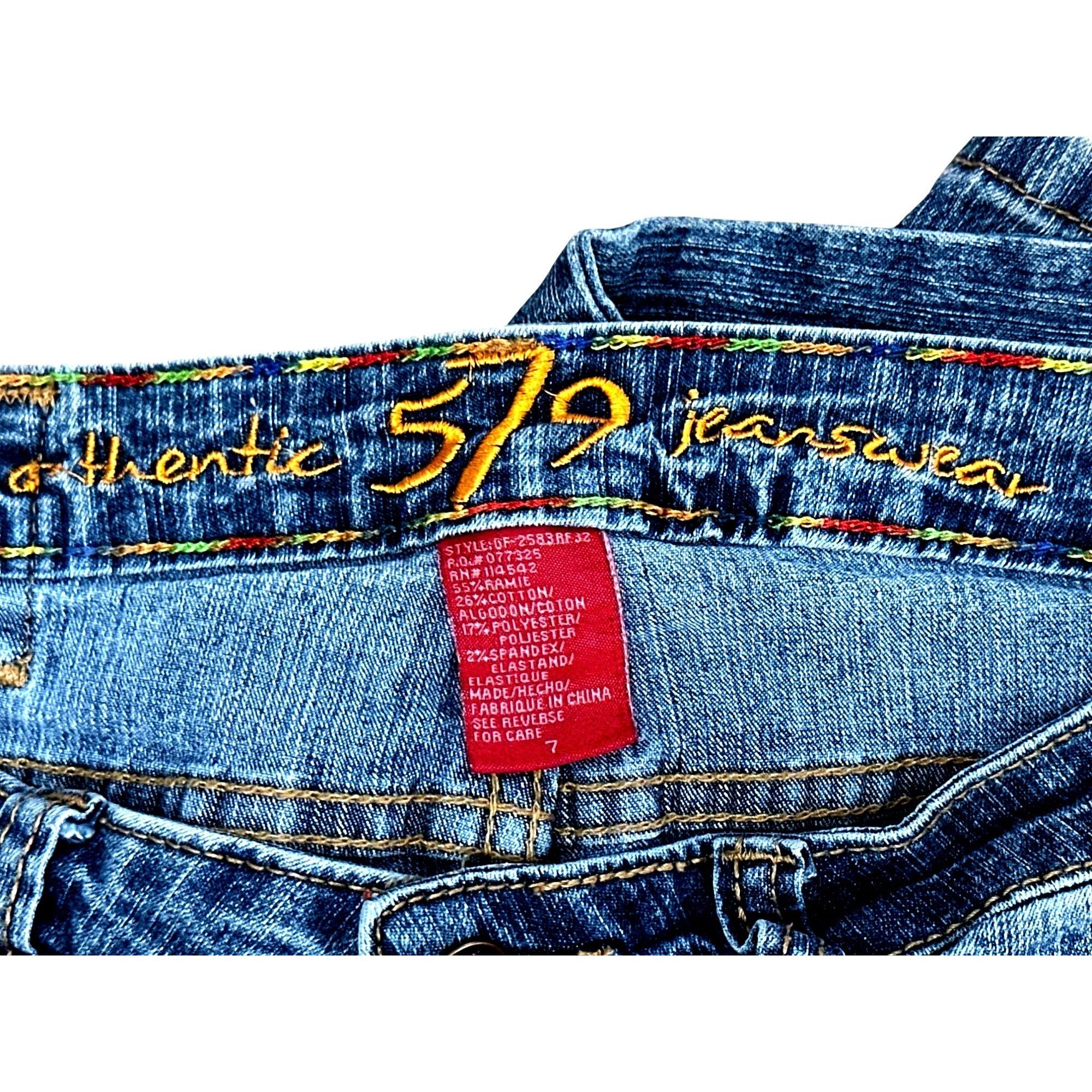 Other Authentic 579 Jeanswear Denim Blue Mid Rise Straight Leg Emb Size 31" - 8 Thumbnail