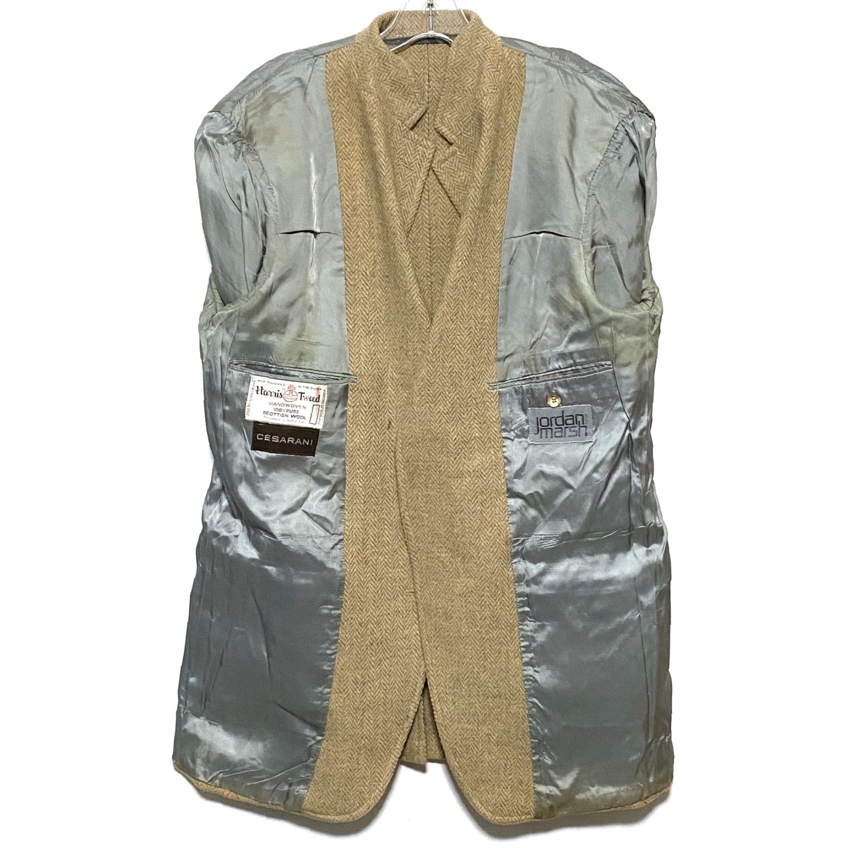 Harris Tweed VINTAGE Harris Tweed Blazer Mens 43R Wool Tweed Herringbone Tan Preppy Academia Ivy League University Blazer Mens Size 46R - 5 Thumbnail