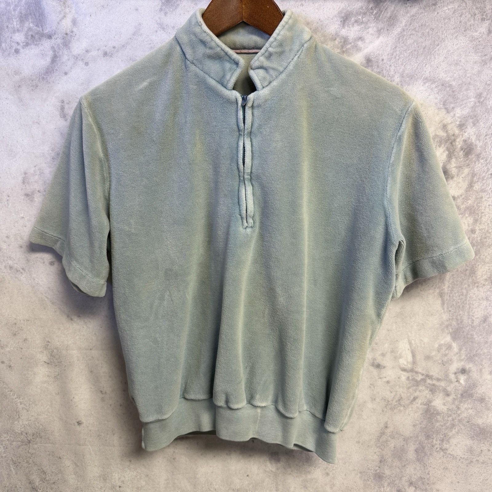 Vintage Vintage Velour Sweatshirt 1980s Short Sleeve 1/4 Zip Size M / US 6-8 / IT 42-44 - 1 Thumbnail