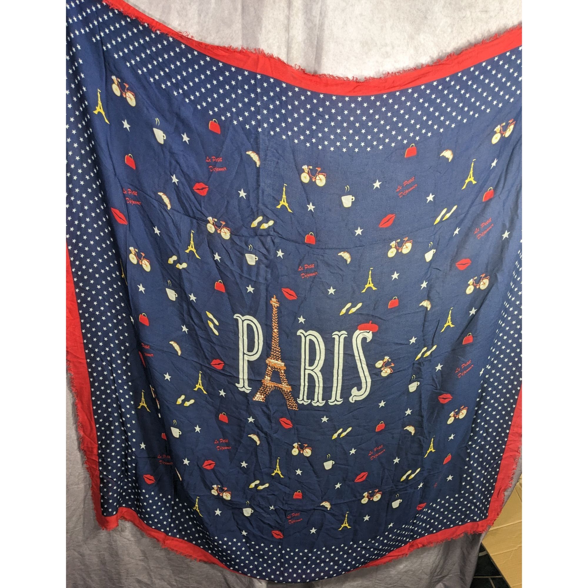 Talbots Talbots Paris-Themed Scarf With Eiffel Tower Print Navy Blue Size ONE SIZE - 10 Thumbnail