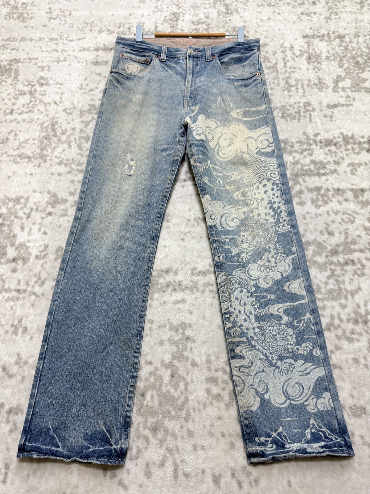 Karakuri Tamashii Karakuri Tamashii Dragon Acid Wash Distressed Denim Jeans Size US 32 / EU 48 - 1 Thumbnail