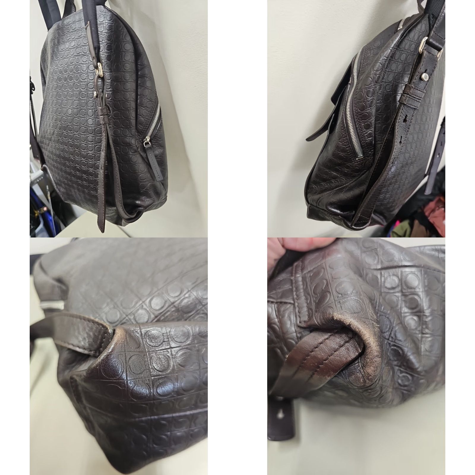 Salvatore Ferragamo Salvatore Ferragamo Backpack Leather Embossed All Over Pattern Black Men Backpack Pockets 2 Distressed Leather Size ONE SIZE - 9 Thumbnail
