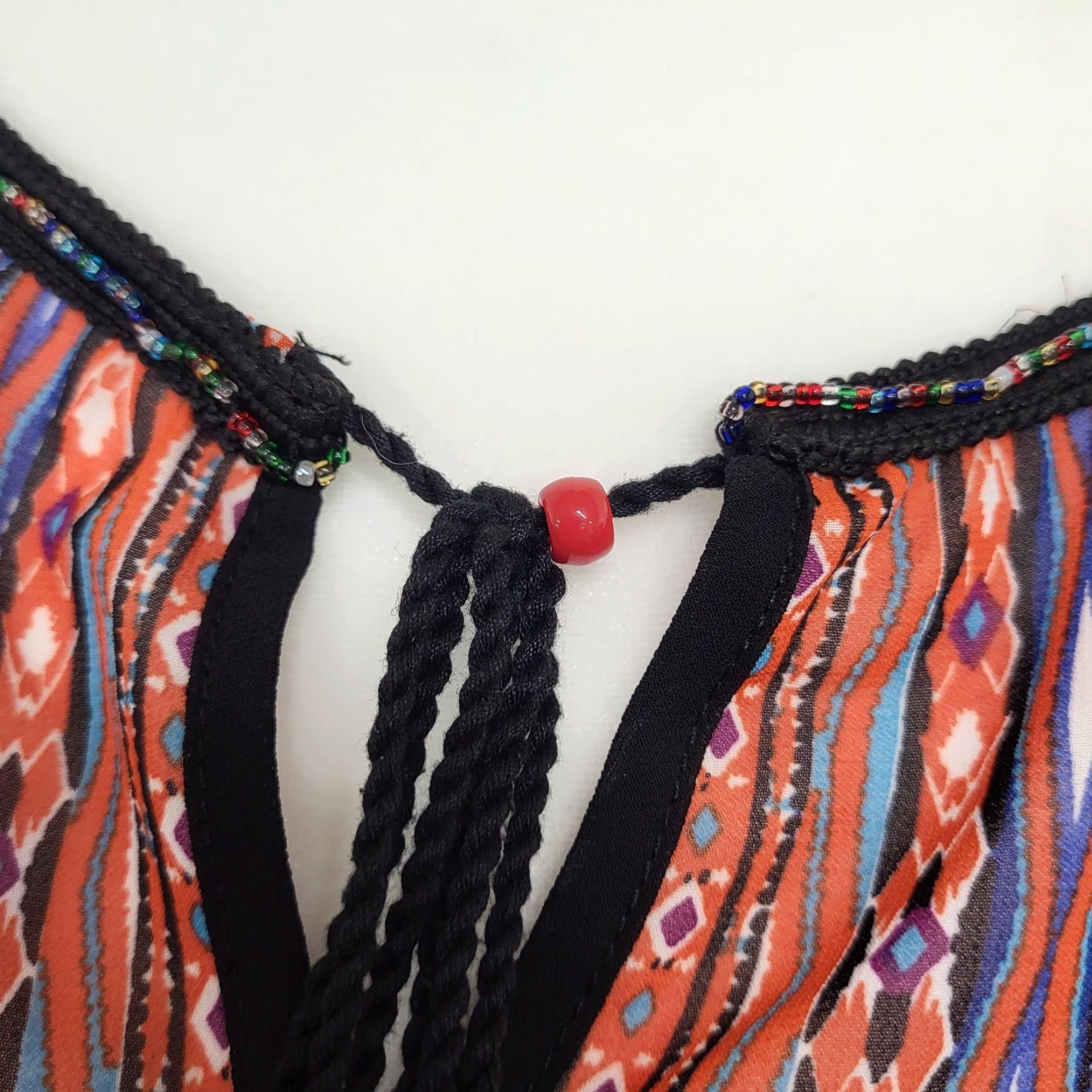 Vintage ND New Directions Shirt Women Size L Beaded Chiffon Red Blue Aztec Tunic Blouse Size L / US 10 / IT 46 - 6 Thumbnail