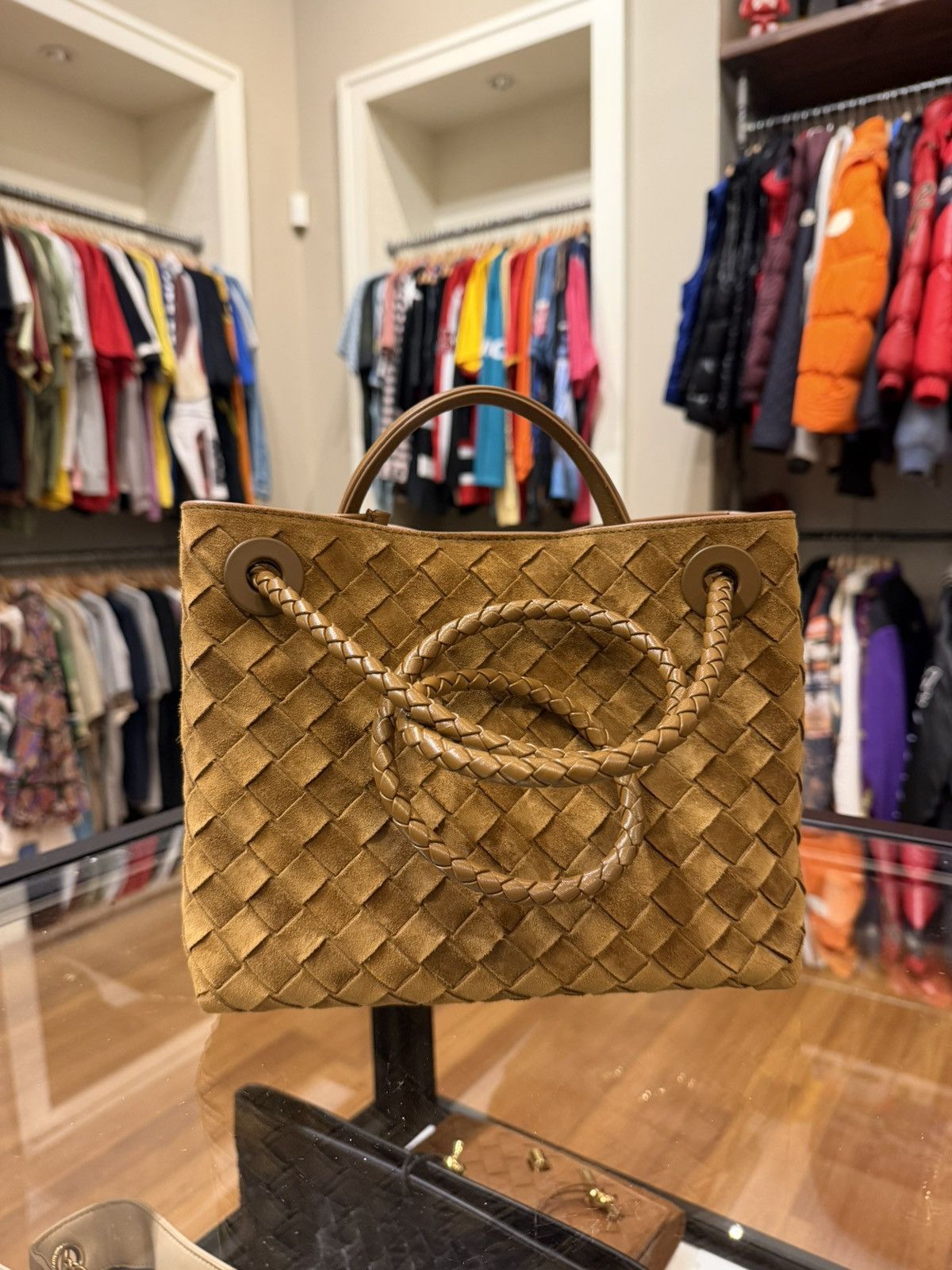 Bottega Veneta Bottega Veneta Andiamo Intrecciato Suede Shoulder Bag Size ONE SIZE - 3 Thumbnail