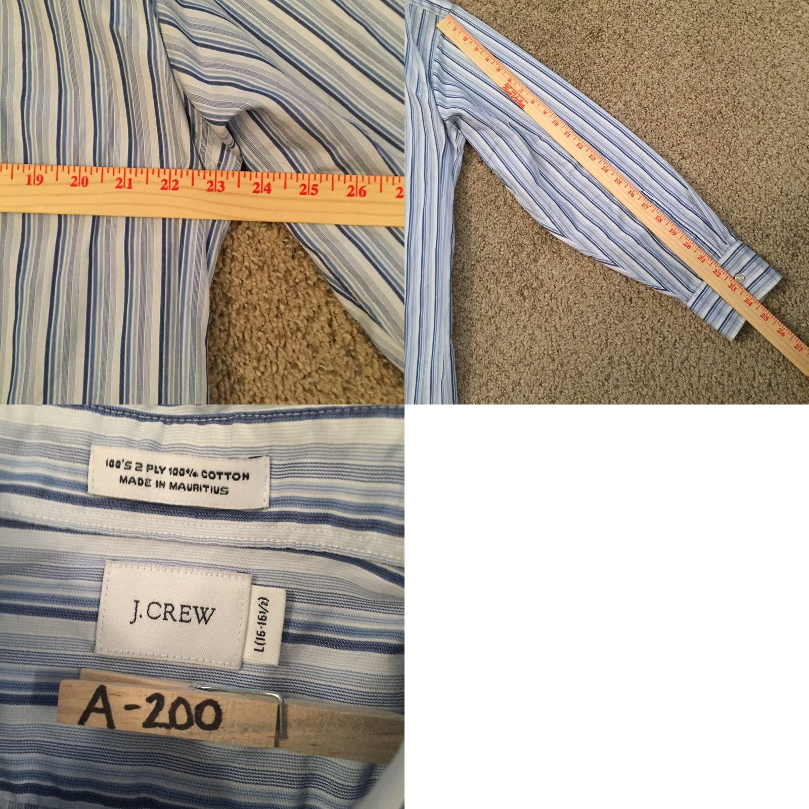 J.Crew J.CREW Shirt Mens Large Blue Striped Long Sleeve Button Up Size US L / EU 52-54 / 3 - 8 Thumbnail