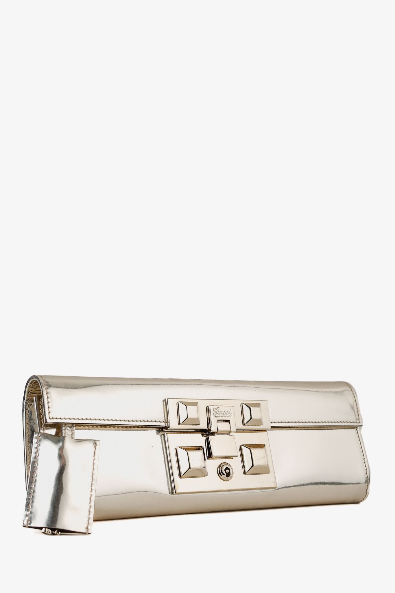 Gucci Gucci Vintage Silver Mirror Metallic Padlock Clutch Size ONE SIZE - 1 Thumbnail
