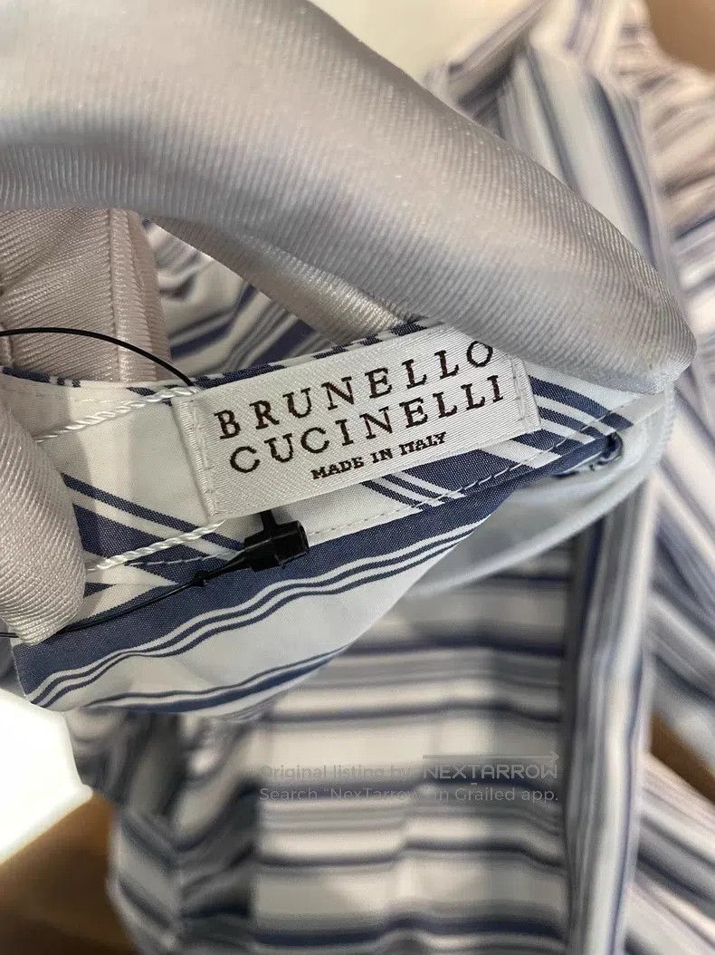 Brunello Cucinelli Brunello Cucinelli Blue Striped Cotton Dress Size M / US 6-8 / IT 42-44 - 3 Thumbnail