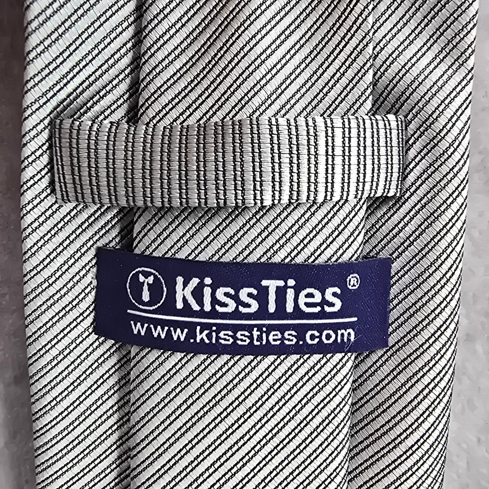 Other Kiss Ties Gray Black Silver Stripe Microfiber Men's Neck Tie Size 30 - 6 Thumbnail