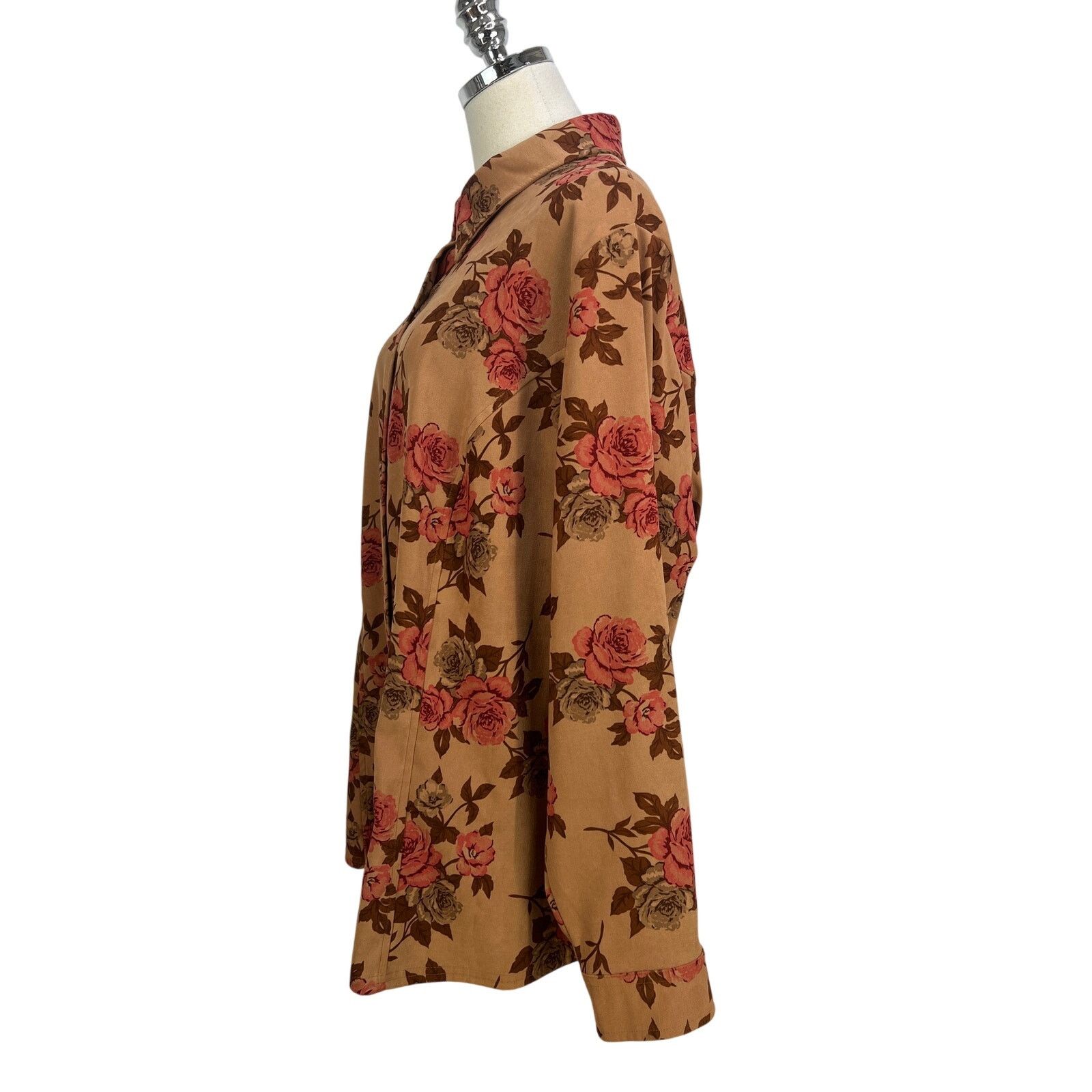 Other Rose Printed Button Up Shirt Long Sleeves Brown White Stage Size XXL / US 16-18 / IT 52-54 - 5 Thumbnail