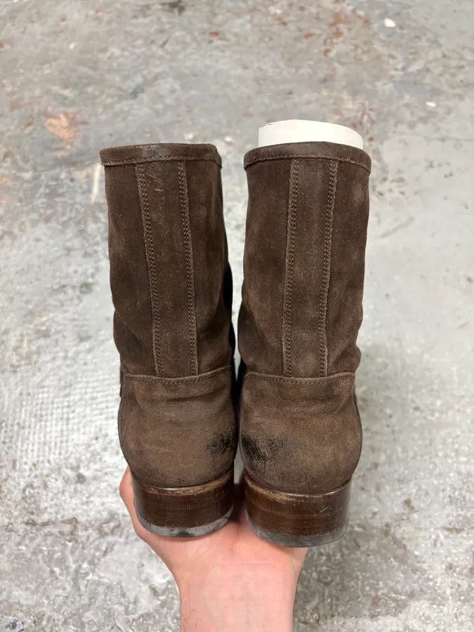 Gucci 2000s Gucci Brown Biker Buckles Ankle Eroded Suede Leather Boots Size US 7.5 / EU 40-41 - 7 Thumbnail