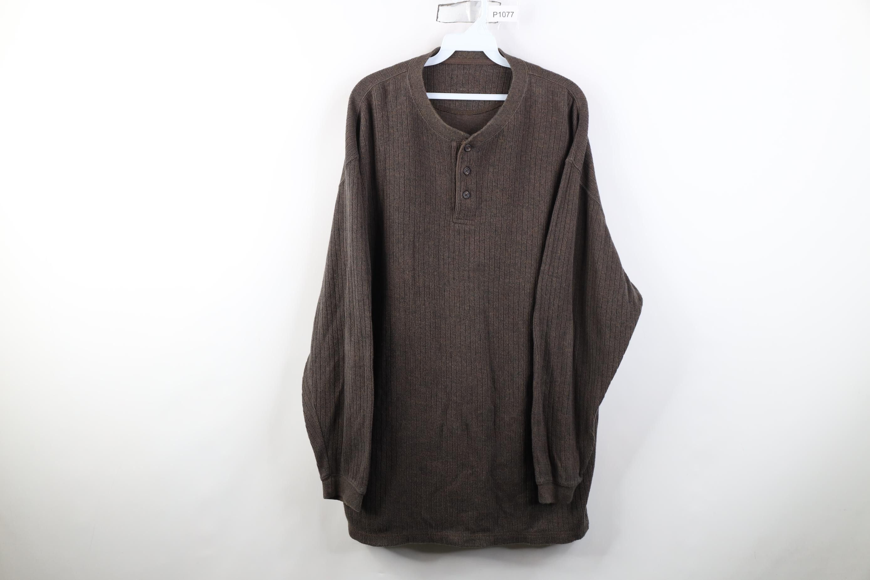 Vintage Vintage 90s Streetwear Ribbed Knit Henley T-Shirt Brown Size US XXL / EU 58 / 5 - 1 Thumbnail