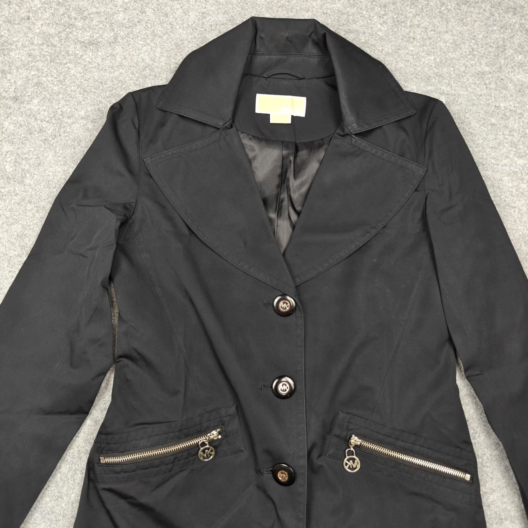 Vintage Michael Kors Coat Womens Small Black Trench Single Breasted Zip Pockets Jacket Size S / US 4 / IT 40 - 2 Thumbnail