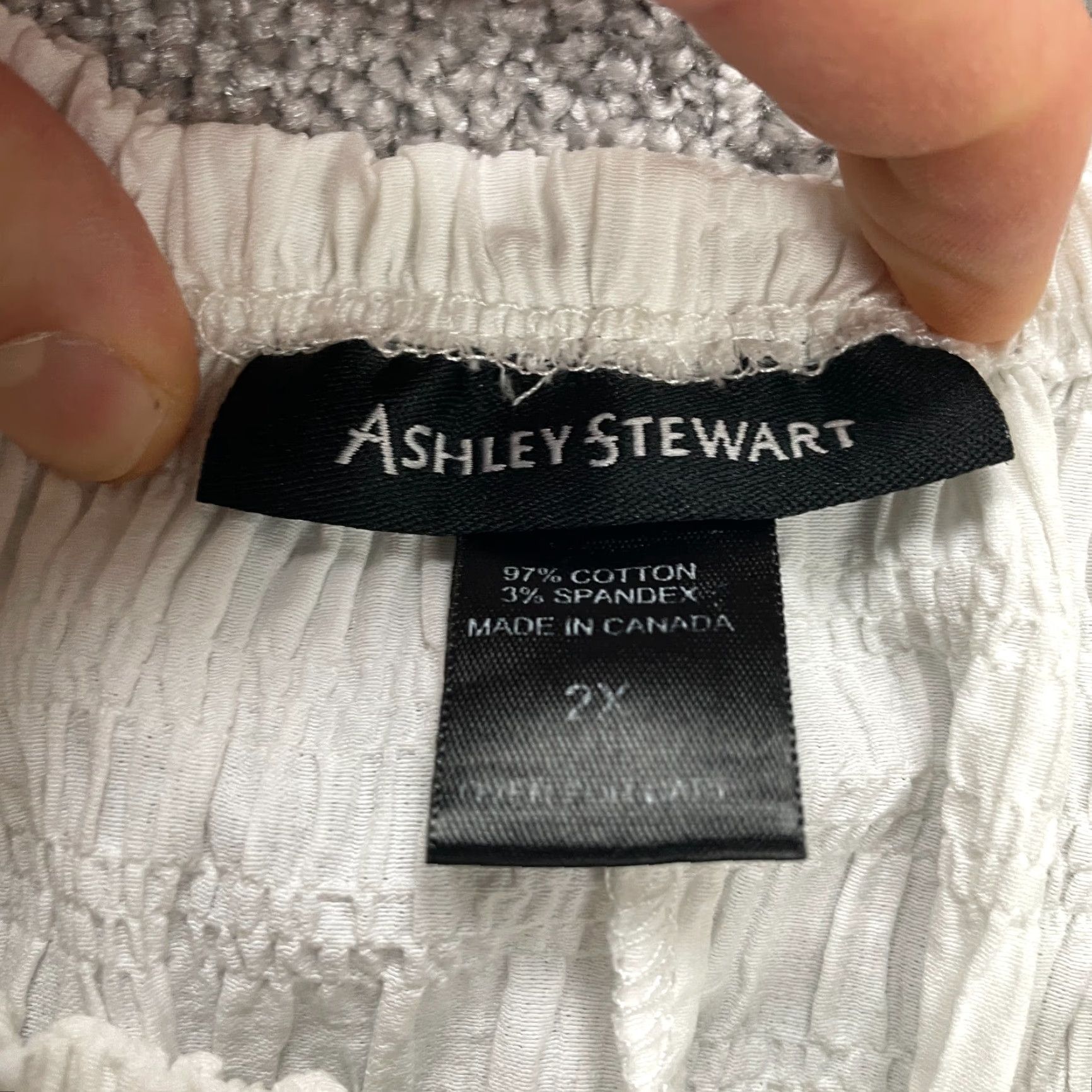 Vintage Ashley Stewart Blouse Women 2XL White Off Shoulder Short Sleeve Knit Cotton Spandex Casual Top Womens Size XXL / US 16-18 / IT 52-54 - 4 Thumbnail
