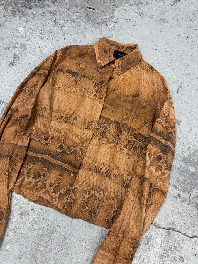 Designer × Roberto Cavalli × Vintage 2000s Cavalli Bronze Snake Print Shirt Size S / US 4 / IT 40 - 2 Thumbnail