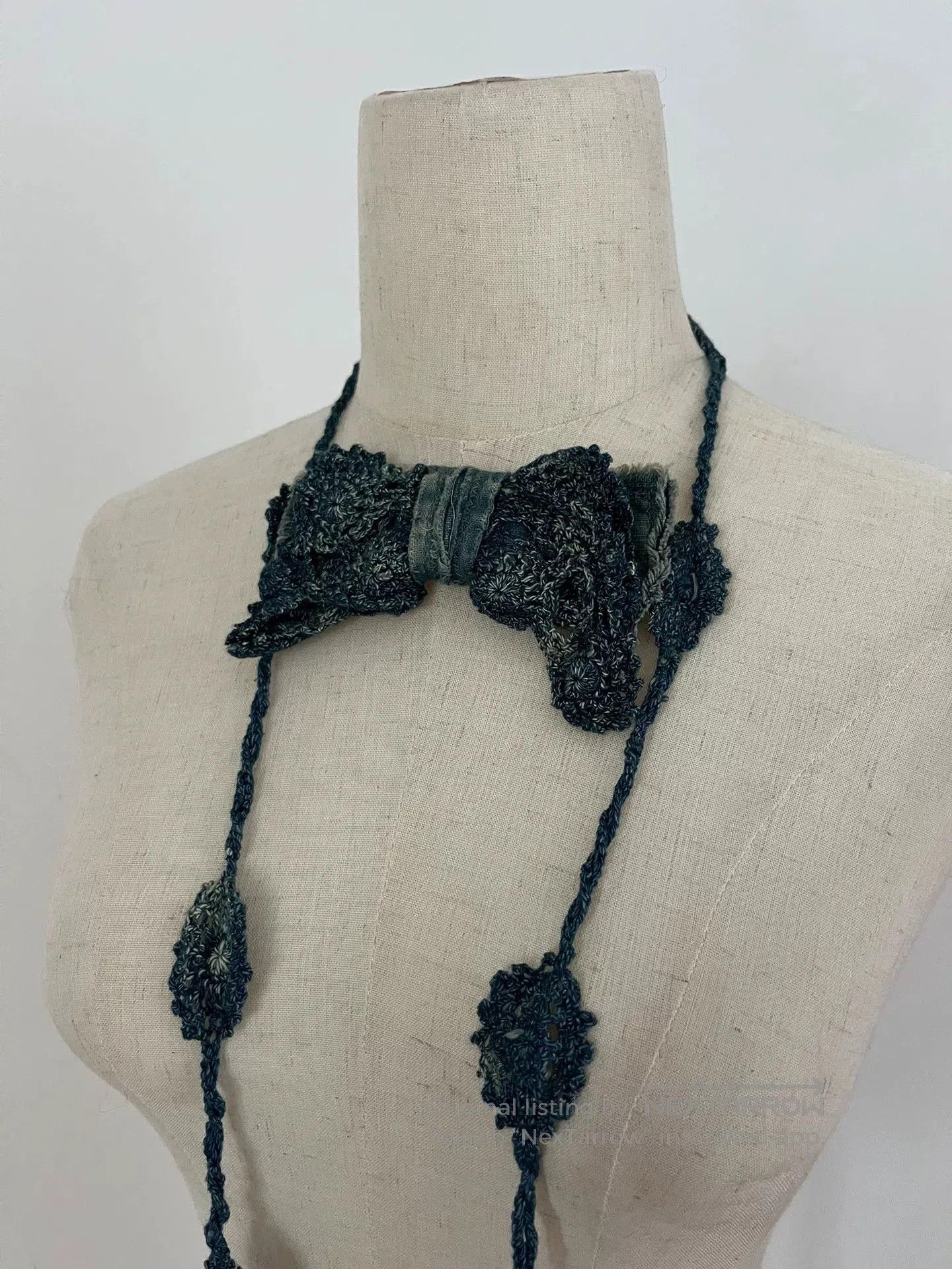 Kapital Kapital Denim Blue Crocheted Bow Tie. Size ONE SIZE - 1 Thumbnail