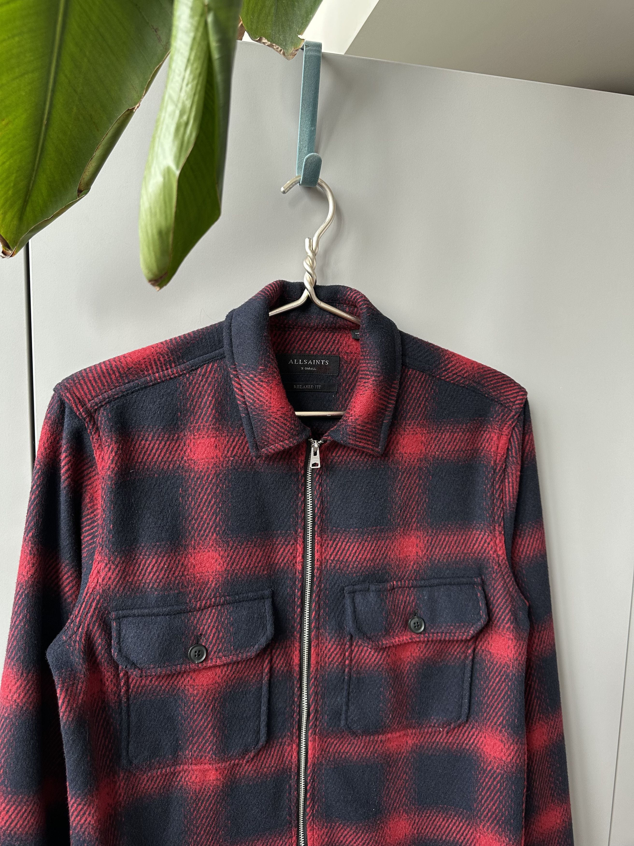 Allsaints Wool Blend Checkered Overshirt Coat Jacket Men's