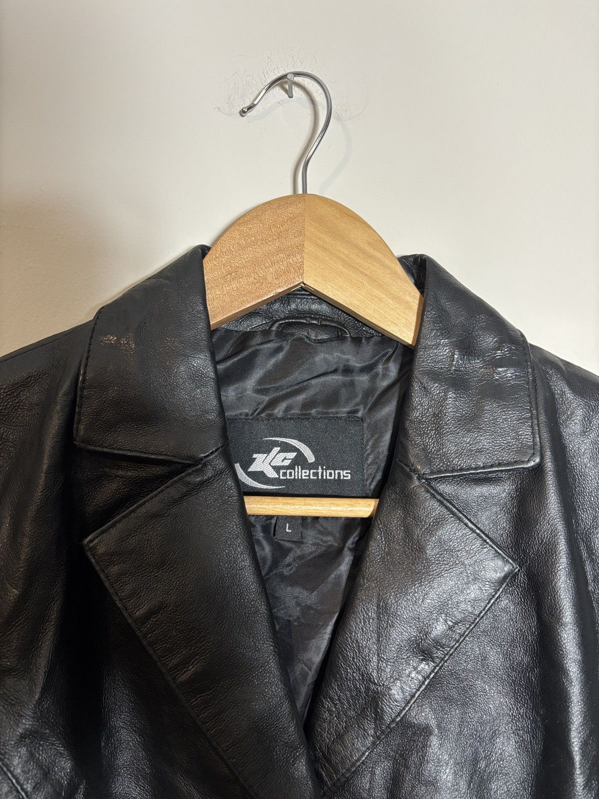 Vintage VTG KC Collections Cropped Leather Bomber Jacket Moto Biker Size L / US 10 / IT 46 - 2 Thumbnail