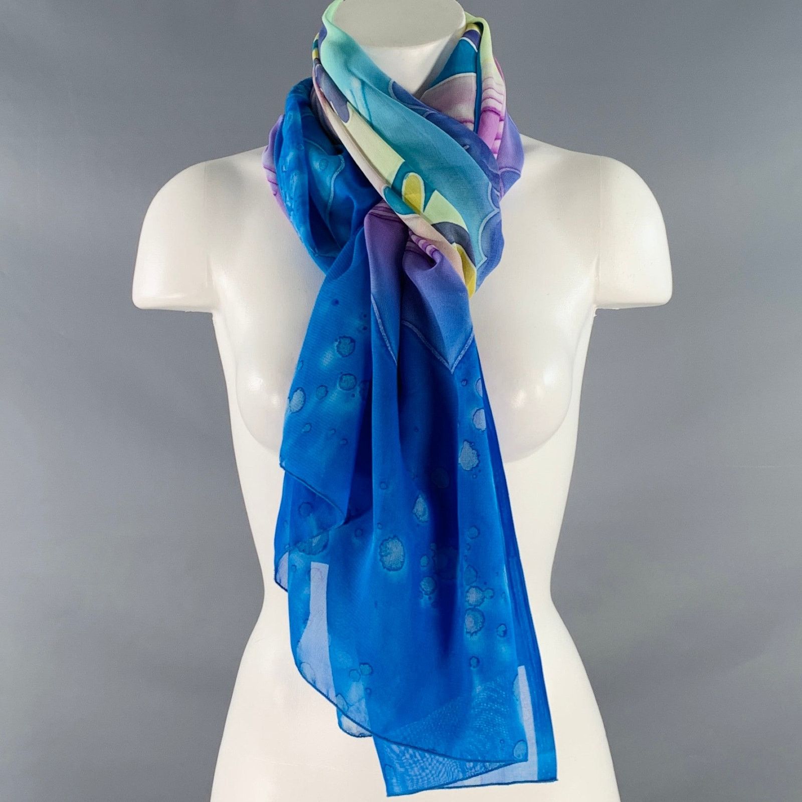 Other NO BRAND Blue Multi Color Watercolor Fish Scarf Shawl Size ONE SIZE - 5 Thumbnail