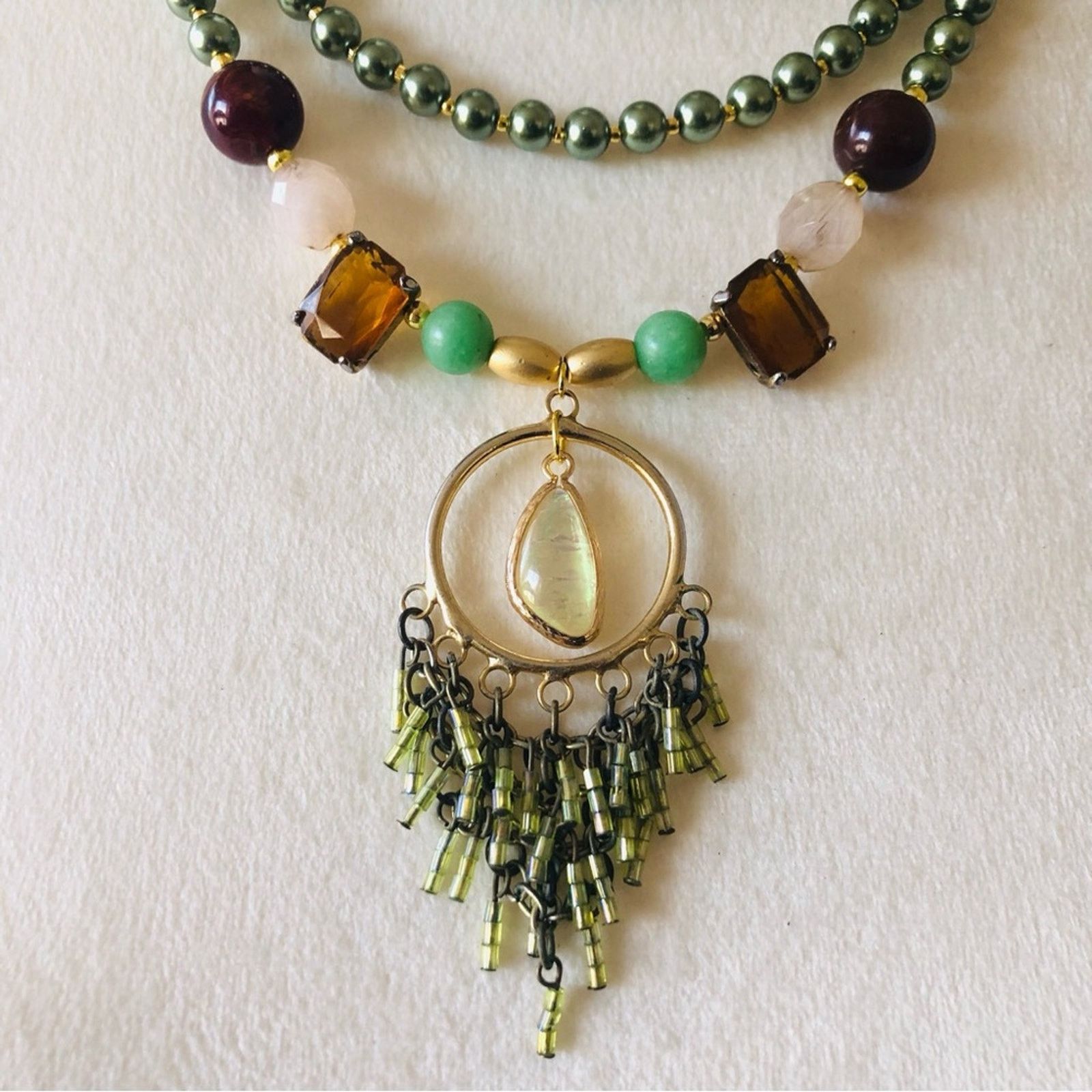 Handmade Handcrafted repurpose opal fringe Czech glass Pearl necklace Size ONE SIZE - 5 Thumbnail