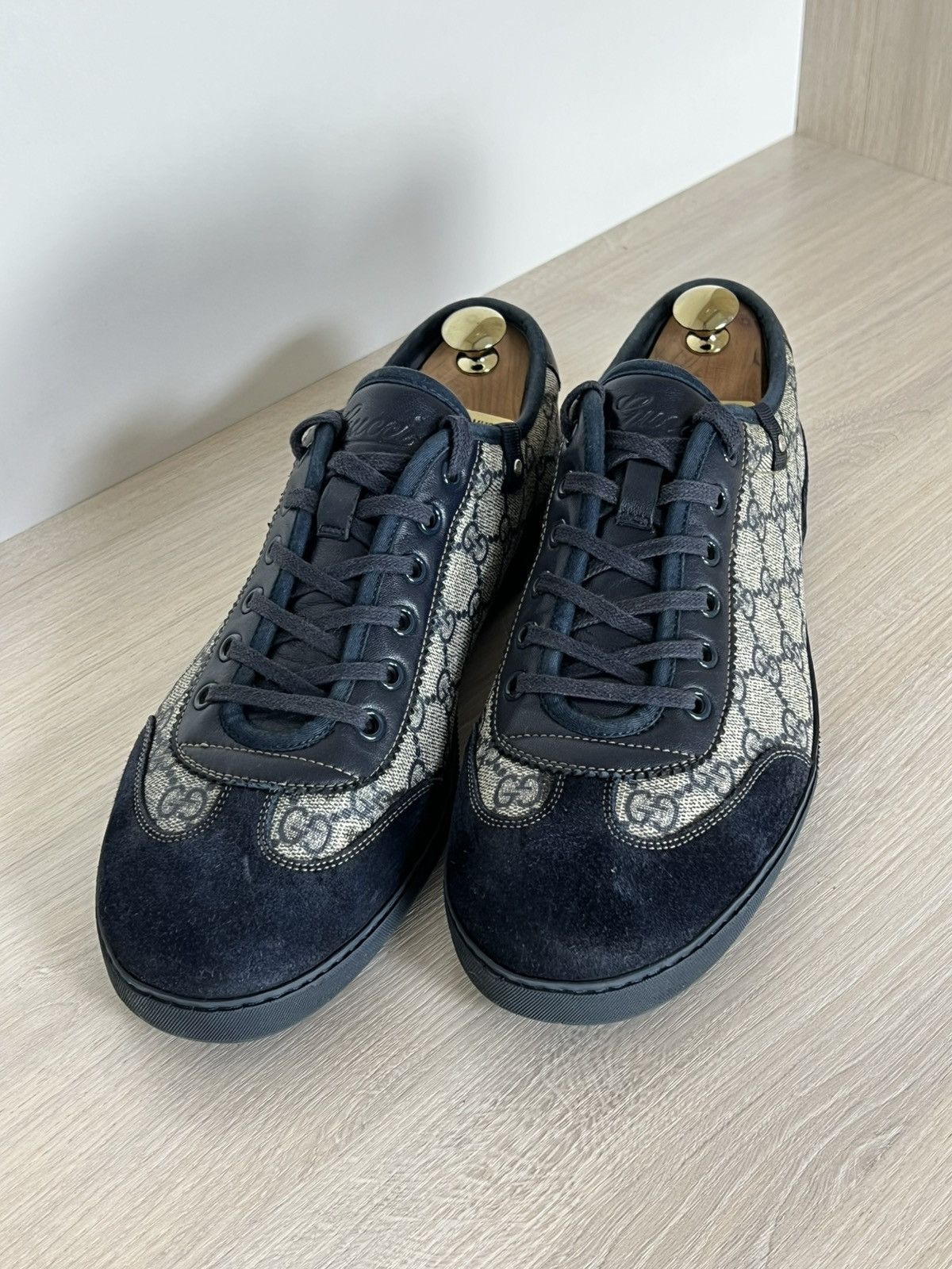Gucci Gucci GG Supreme Monogram Canvas Sneakers Navy Suede Size US 9.5 / EU 42-43 - 4 Thumbnail