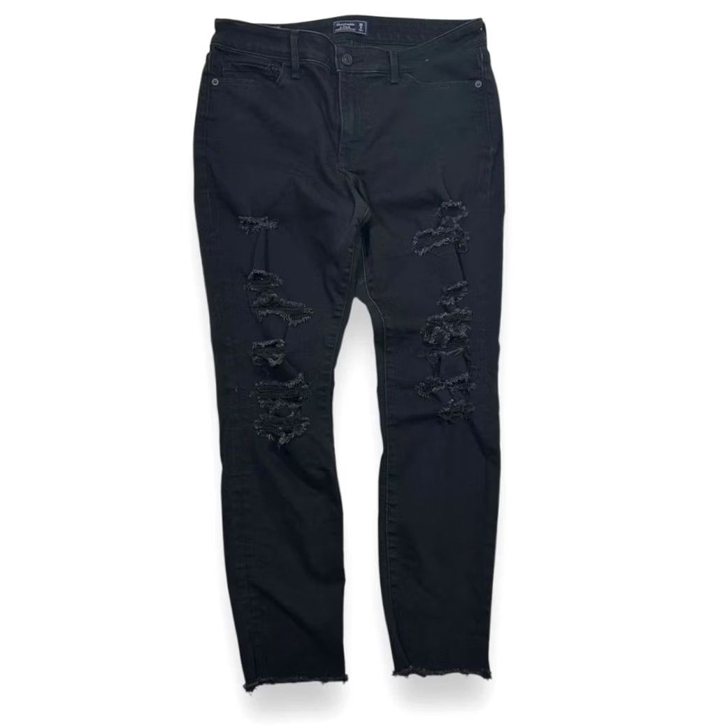 Abercrombie & Fitch Abercrombie & Fitch Black Skinny Jeans Womens 6 Distressed Ripped Raw Hem Jeans Size 28" / US 6 / IT 42 - 2 Thumbnail