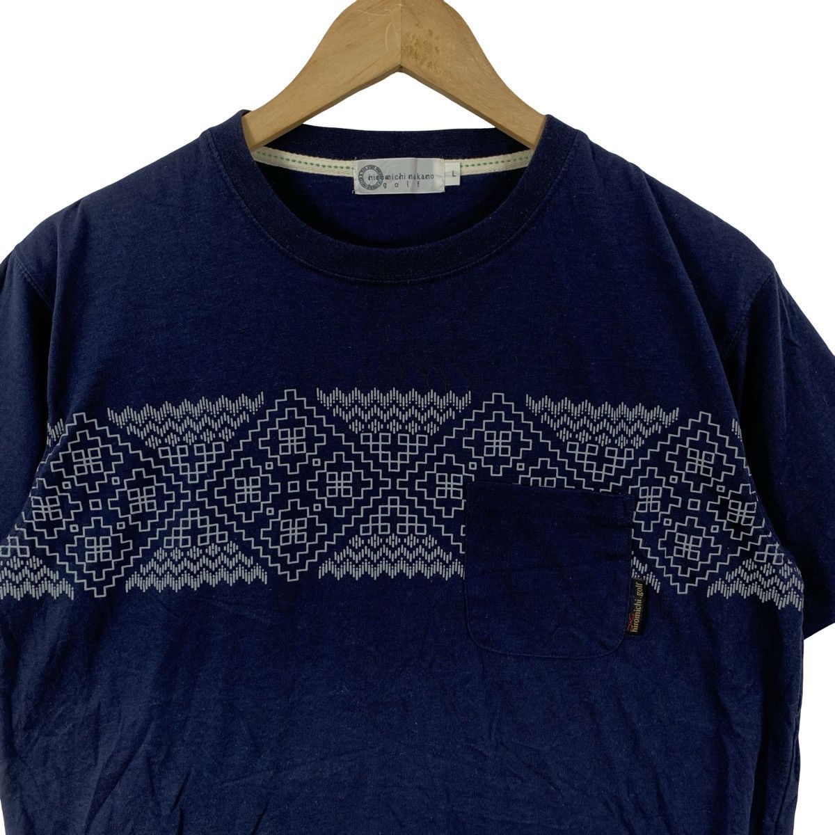 Vintage Vintage Navy Geometric Knit Pattern Pocket Tee Minimal Size US L / EU 52-54 / 3 - 6 Thumbnail
