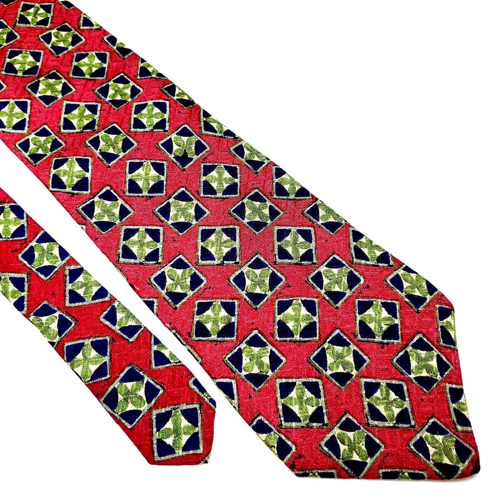Alexander Julian Colours Alexander Julian Silk Tie Short Wide Print Red Geome Size ONE SIZE - 1 Thumbnail
