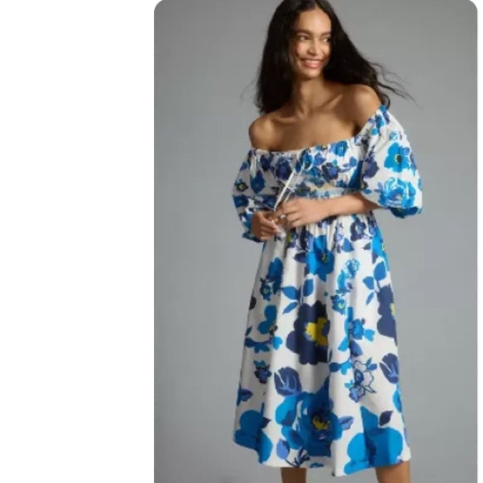 PLENTY BY TRACY REESE OFF-THE-SHOULDER PUFF-SLEEVE SMOCKED