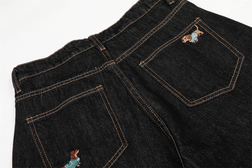 Jean Men's Cartoon Puppy Embroidery Curved-Leg Jeans Size US 32 / EU 48 - 5 Thumbnail