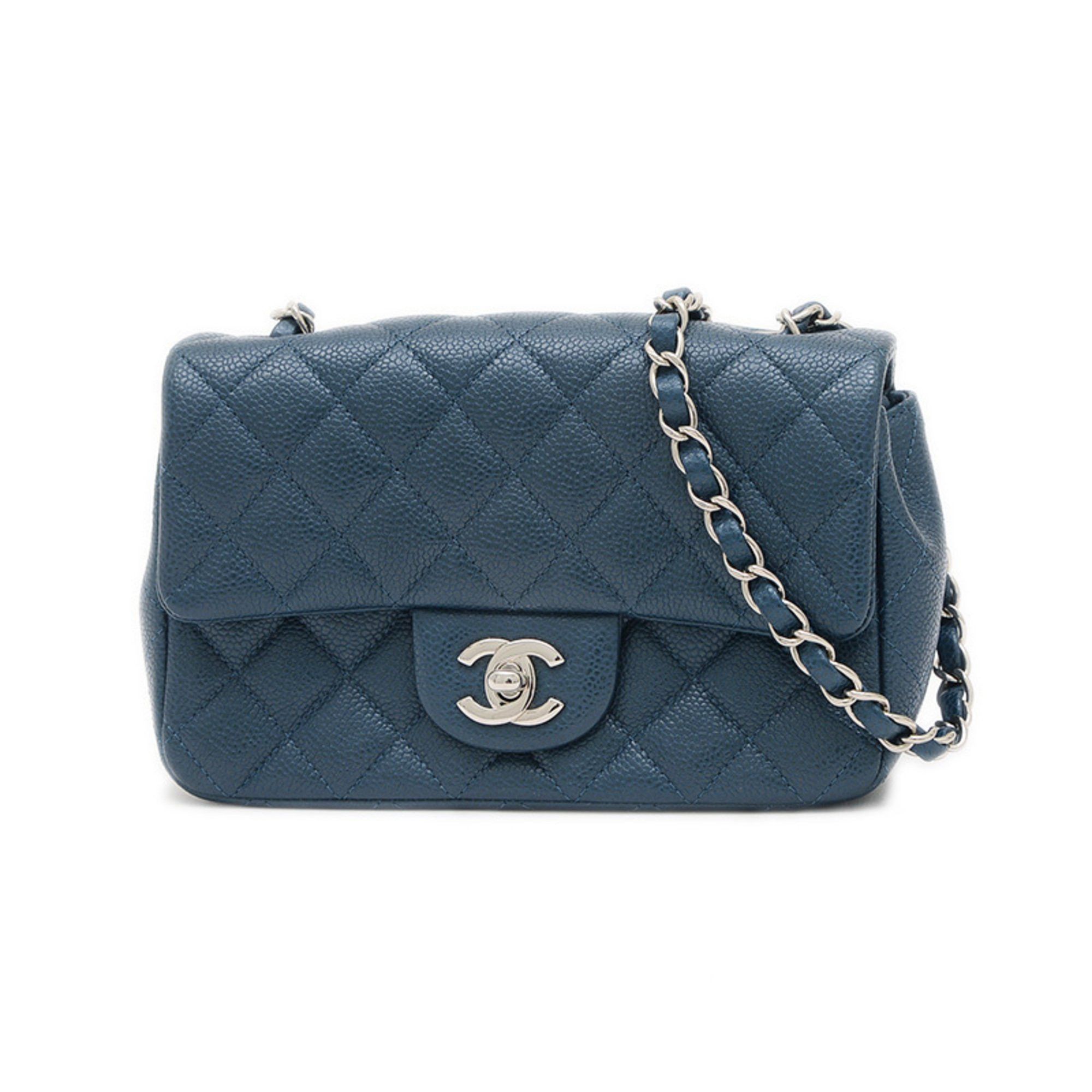 Chanel Mini Matelasse 20 Chain Shoulder Bag Caviar Skin Blue Silver Hardware A69900 Bp, Women's