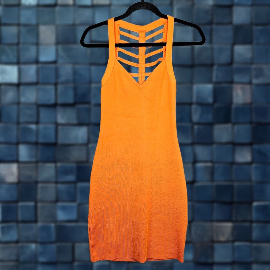 Bebe VINTAGE? No — Bebe Orange Knit Semi Open Back Bodycon Dress Women’s Size M NEW Size M / US 6-8 / IT 42-44 - 1 Thumbnail