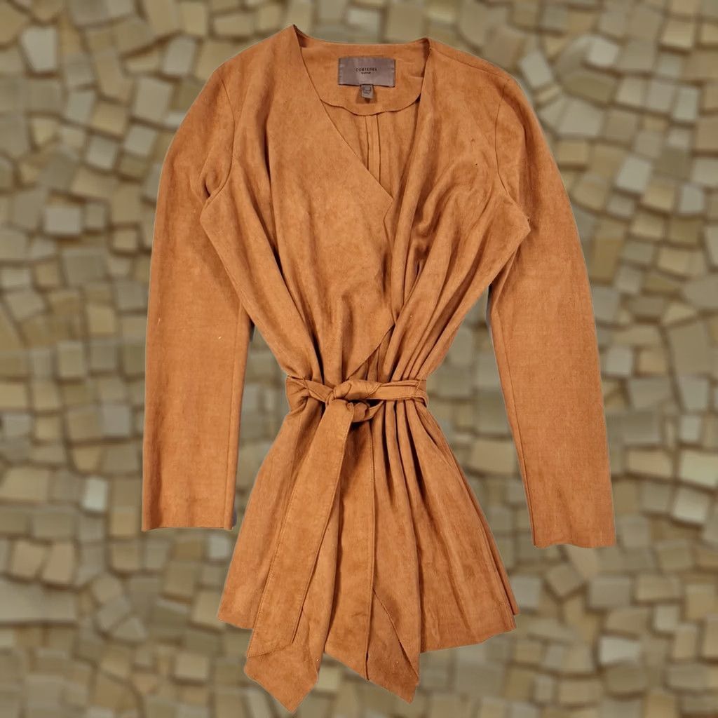 Vintage Cortefiel Coat Women Belted Faux Suede Brown 8 UK Lightweight Overcoat Jacket Mid-Length Size M / US 6-8 / IT 42-44 - 1 Thumbnail