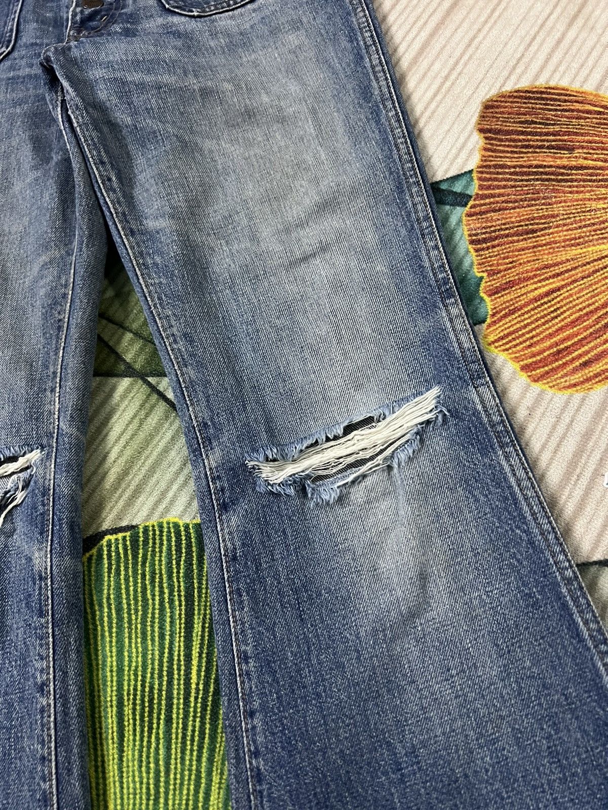 Japanese Brand 💥Flare💥Vintage Big John Bush Pants Bell Bottom Distress Jean Size US 29 - 9 Thumbnail