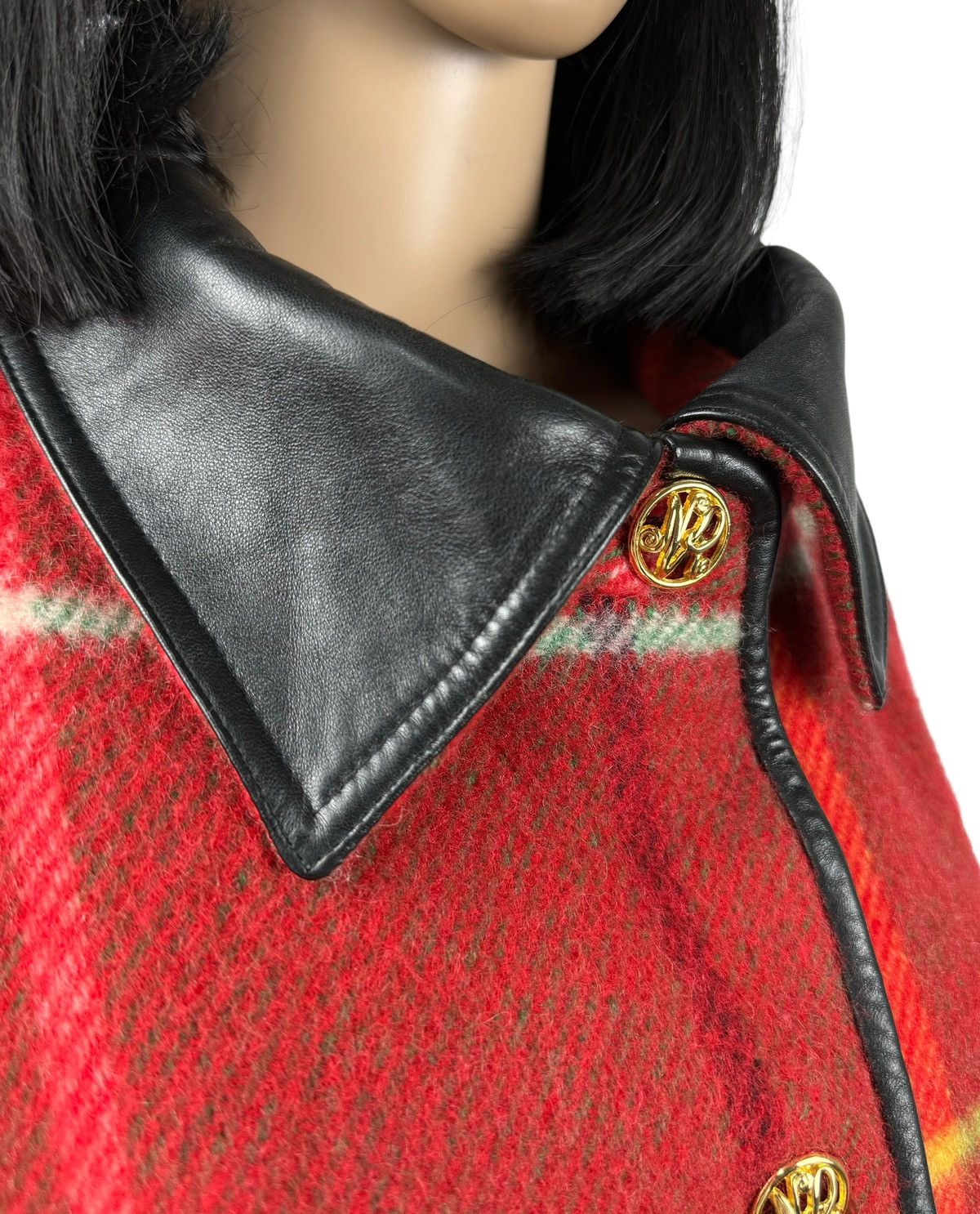 Nina Ricci × Vintage Nina Ricci Vintage Check Wool Coat Leather Trim size 38 Size S / US 4 / IT 40 - 12 Thumbnail