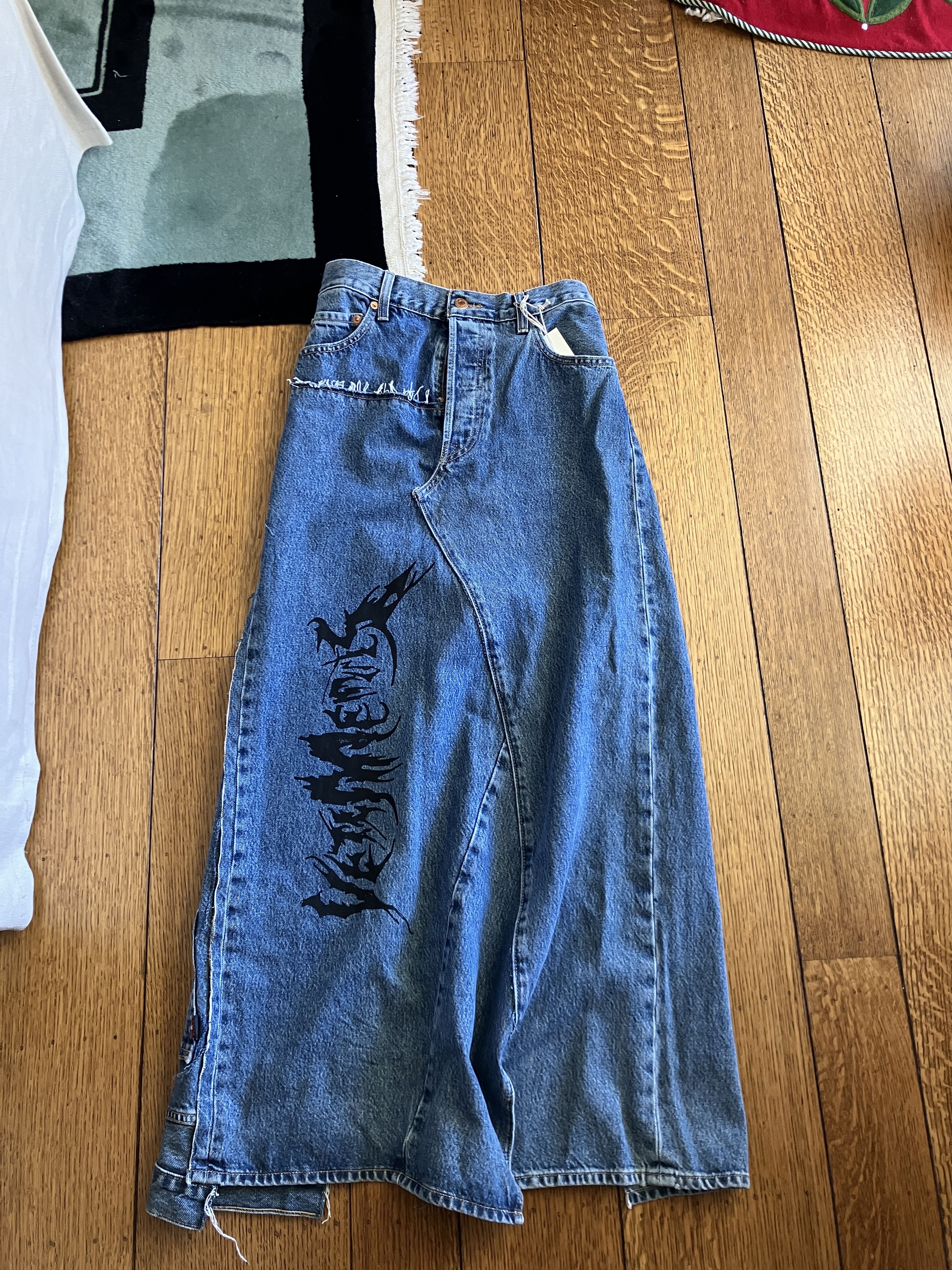 image of Levis x Vetements Fw18-19 Reconstructed Metal Logo Denim Skirt in Blue, Women's (Size 27)