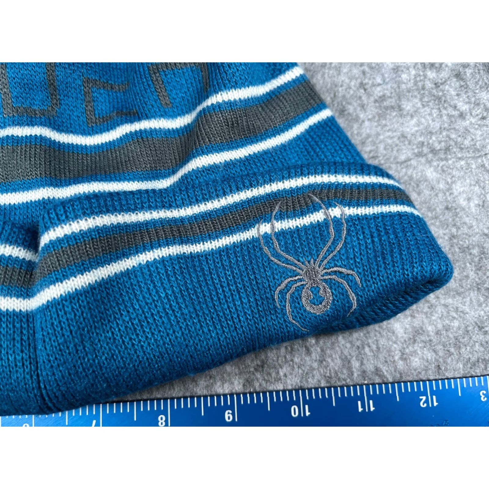Spyder Spyder Beanie Toque Adult One Size Blue Stripe Knit Acrylic Poly Mountains Pom Size ONE SIZE - 2 Thumbnail