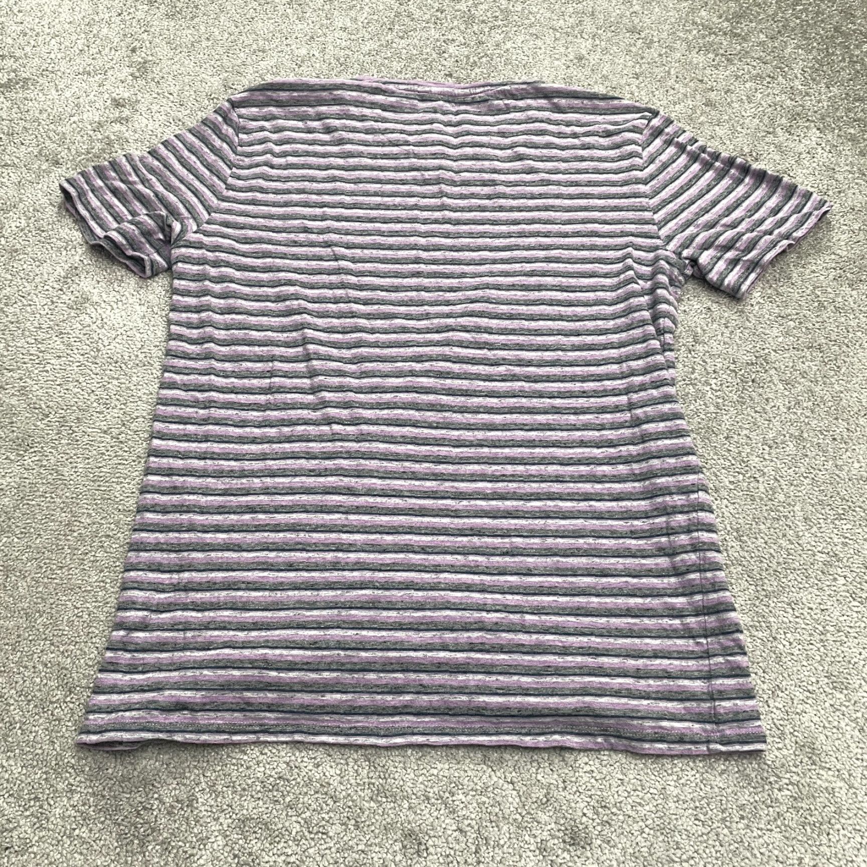 Vintage Black Brown 1826 T-Shirt Mens Medium Purple Gray Stripe V-Neck Cotton Casual Tee Size US M / EU 48-50 / 2 - 2 Thumbnail