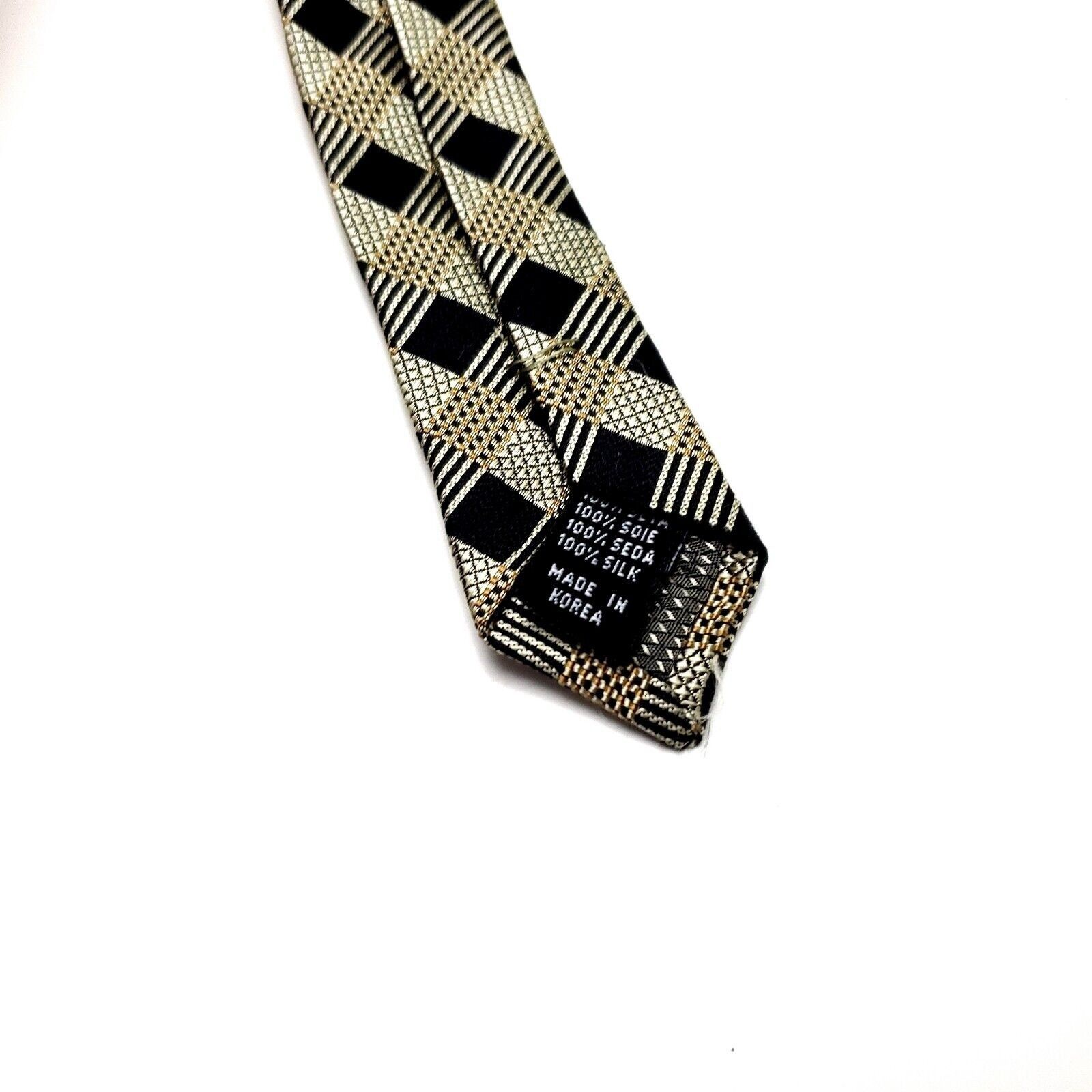 Robert Villini Roberto Villini Silk Tie Woven Black Gold Plaid Wide Size ONE SIZE - 4 Thumbnail