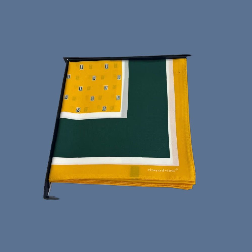 Vineyard Vines VINEYARD VINES Square Scarf Silk NEW Methodist University GB Packers Colors Geometric Silk Scarf Women Gold Square Scarf Women Size ONE SIZE - 1 Thumbnail