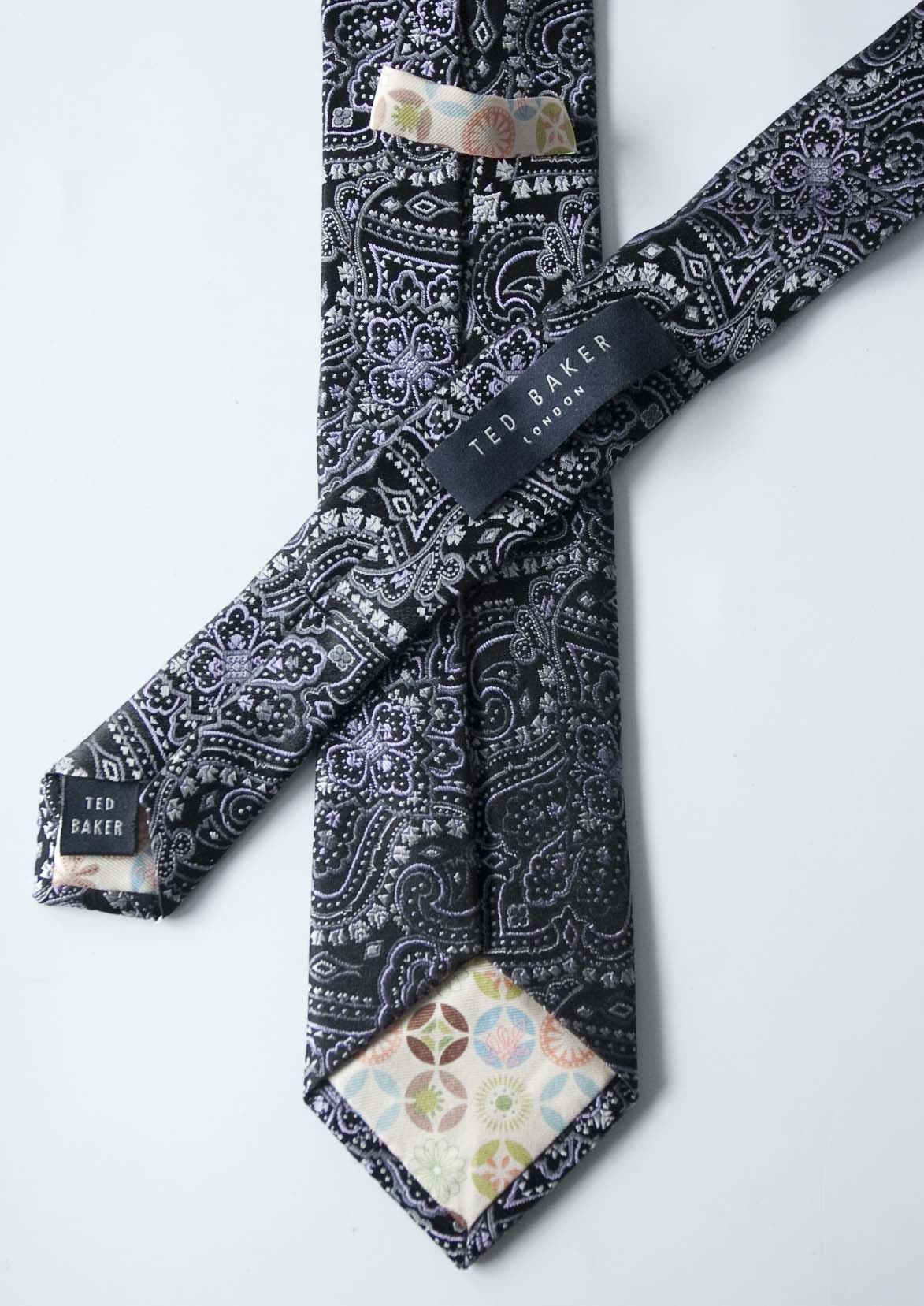 Ted Baker Ted Baker Tie Paisley Silk Gray / Purple Size ONE SIZE - 2 Thumbnail