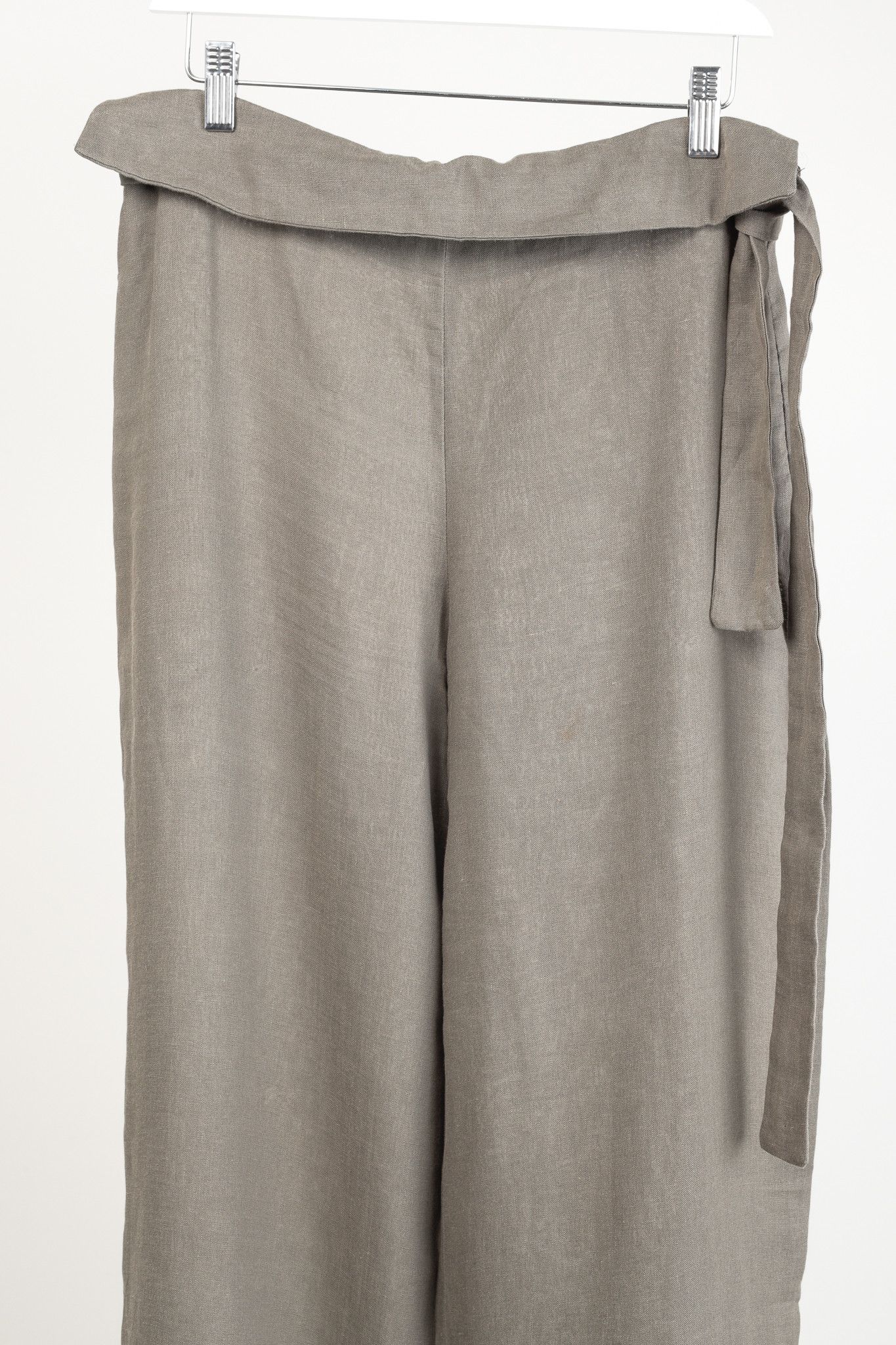 Sarah Pacini Sarah Pacini Taupe Linen Waist-Tie Wide-Leg Pants Size 32" / US 10 / IT 46 - 3 Thumbnail