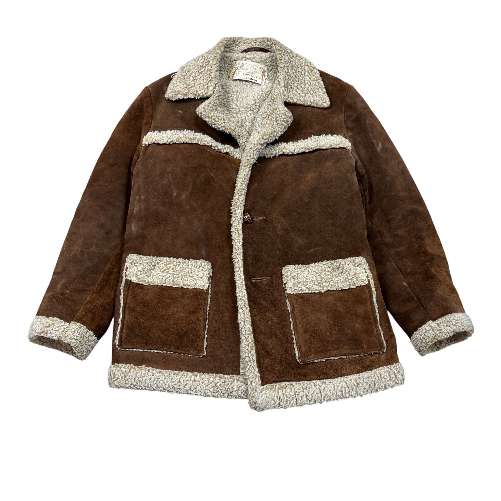 Schott × Vintage VTG Schott Bros NYC Rancher Western Shearling Suede Coat 40 Size US M / EU 48-50 / 2 - 1 Thumbnail