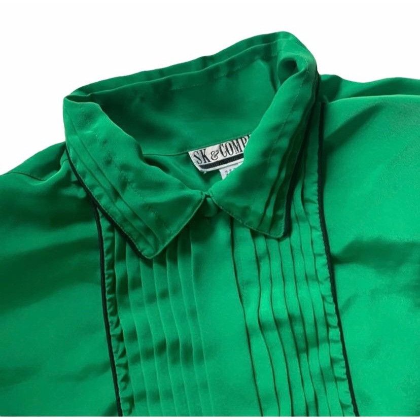 Vintage Vintage Shamrock Green Spring Vertical Pleated Blouse 16 Size XXL / US 16-18 / IT 52-54 - 5 Thumbnail
