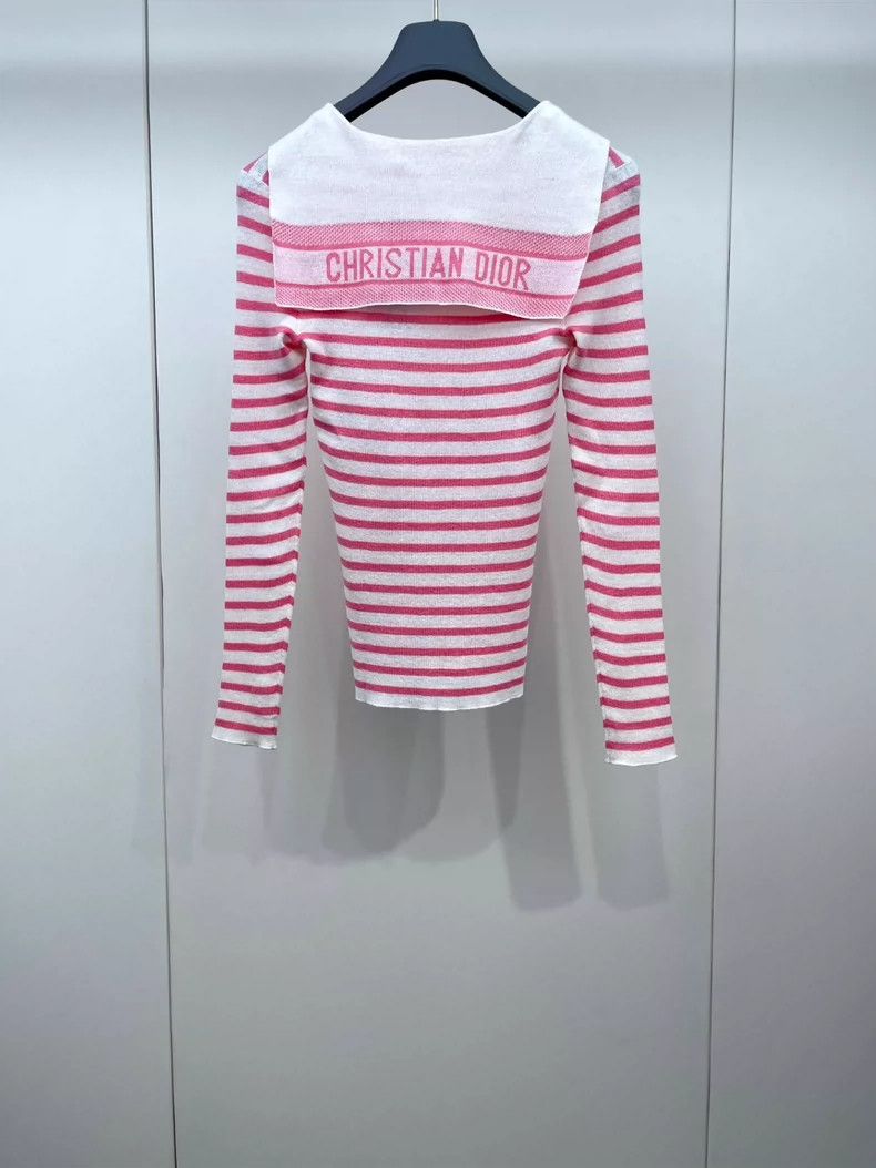 Dior Dior Pink striped navy collar sweater 2504-Nextarrow Size XXS / US 00 / IT 34 - 2 Thumbnail