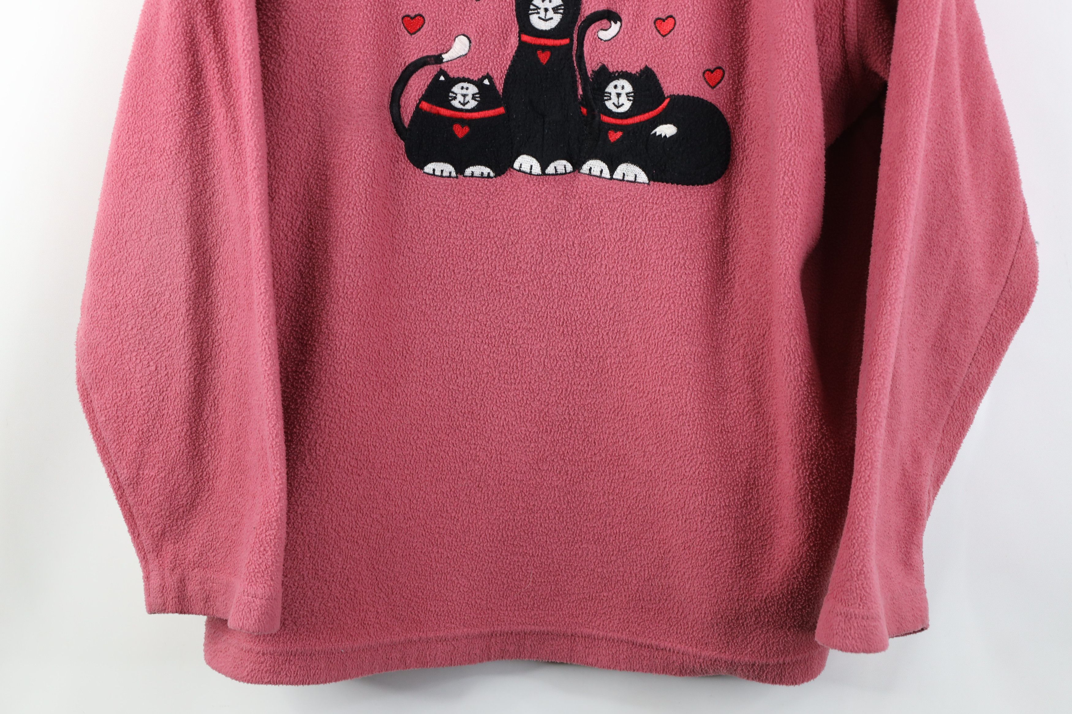 Vintage Vintage 90s Streetwear Cat Kitten Heart Fleece Sweater Pink Size L / US 10 / IT 46 - 3 Thumbnail